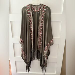 POL Green and Red Geometric one size Boho Shawl